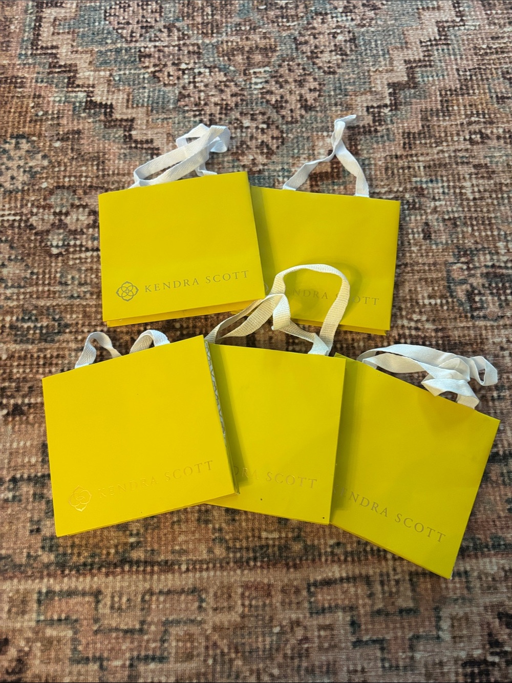 Kendra Scott Vibrant Yellow Bags with White Handles small lot of 5